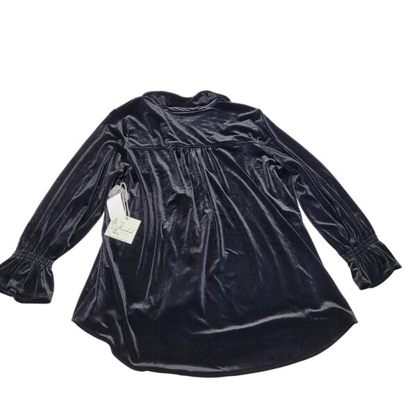 Caffe Marrakesh Black velvet peasant sleeve swing blouse button down tunic top - Picture 5 of 6